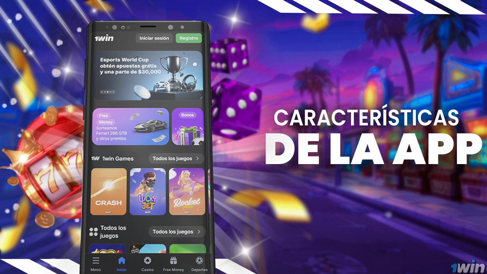 Menú 1win app - inicio, casino, free money y deportes