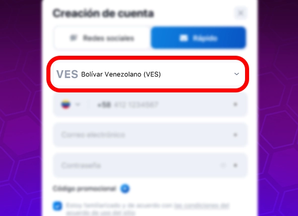 Selección de moneda y país